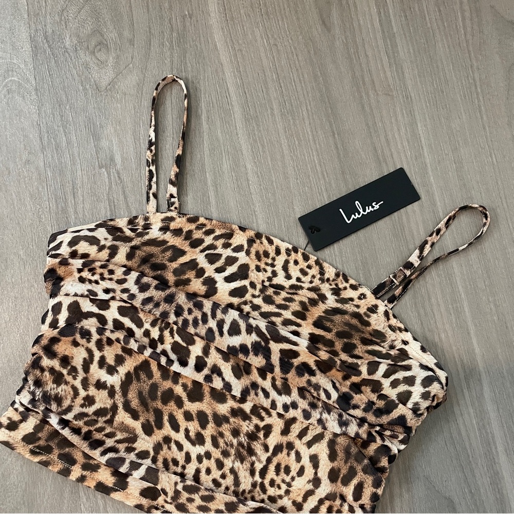 Lulus - Leopard Print Ruched Cropped Tank Top